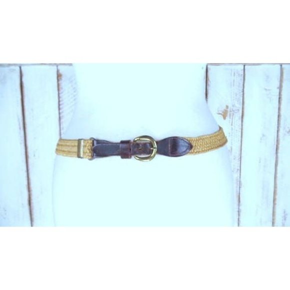 Vintage tan/light brown elastic stretch chord skinny belt/woven jute twine chord - Picture 2 of 5